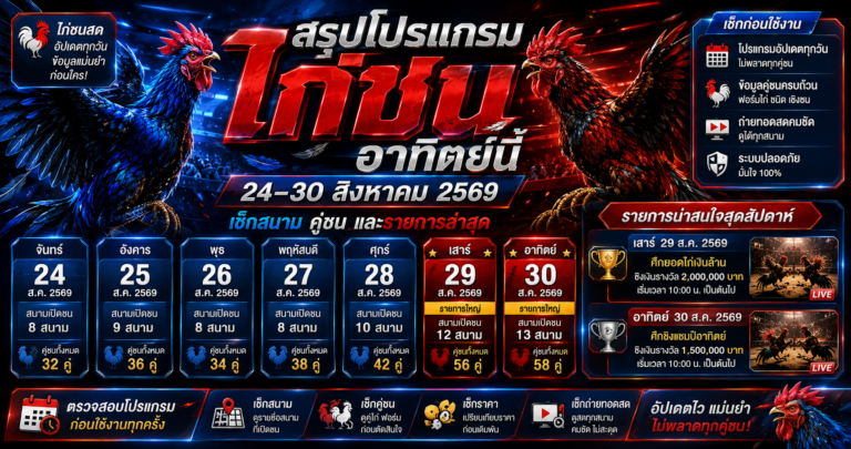 สรุปโปรแกรมไก่ชนอาทิตย์นี้